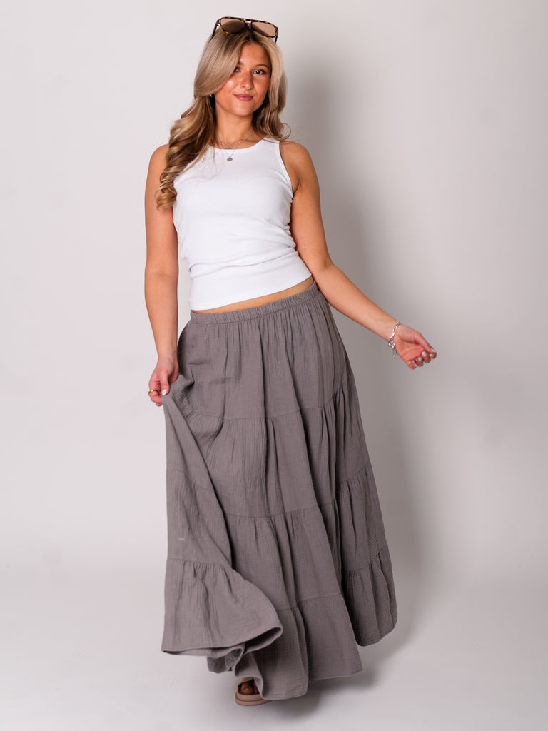 Palma Musselin Midi Rock - Taupe