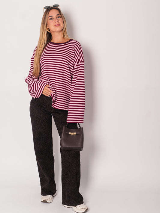 Stripes Sweatshirt - Burgundy/ Rosa