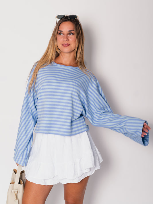 Belli Streifen Crop Shirt - Hellblau/Blau