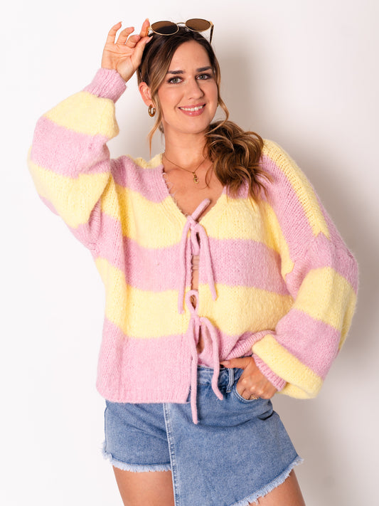 Helena Schleifen Strickjacke - Gelb/Rosa