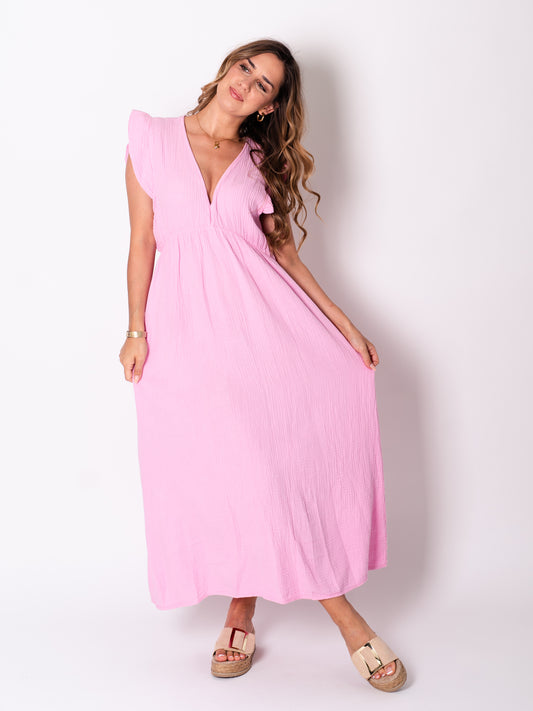 B-Ware 721. Leonora Musselin Kleid - Rosa