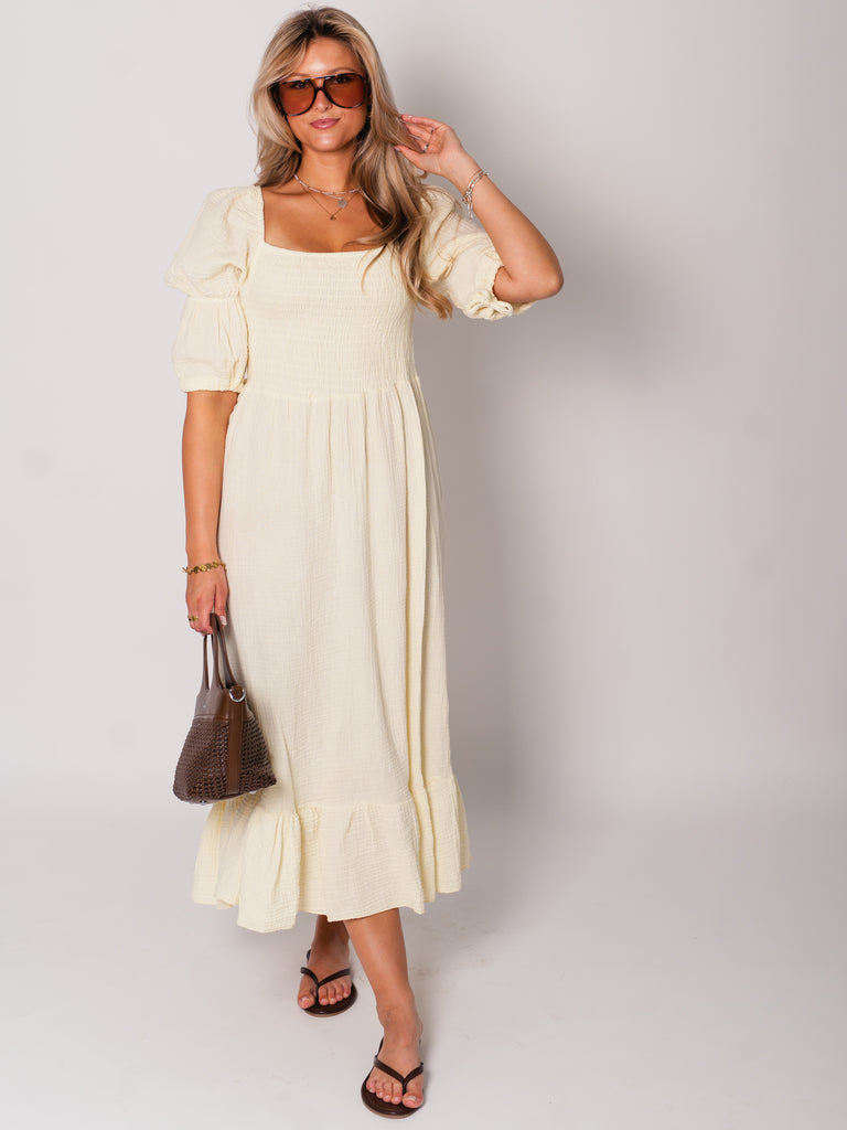 Carolina Musselin Kleid - Butteryellow