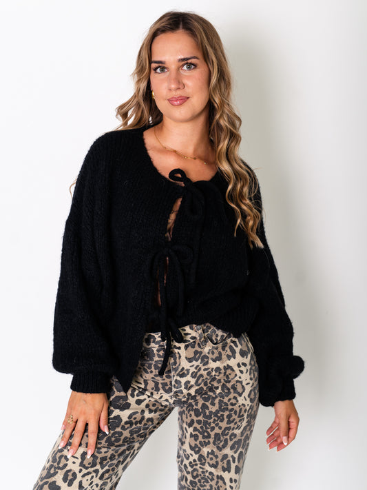 Helena Schleifen Strickjacke - Schwarz