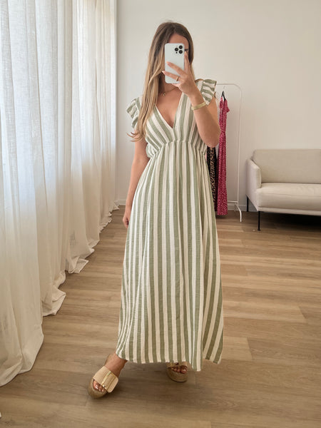 Leonora Musselin Kleid -  Streifen/Khaki