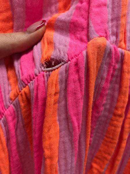 B-Ware 731. Leonora Musselin Kleid -  Streifen/Pink/Orange