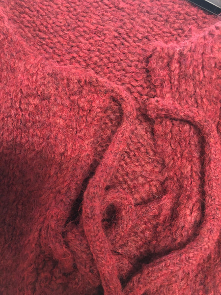 B-Ware 616. Helena Schleifen Strickjacke - Weinrot