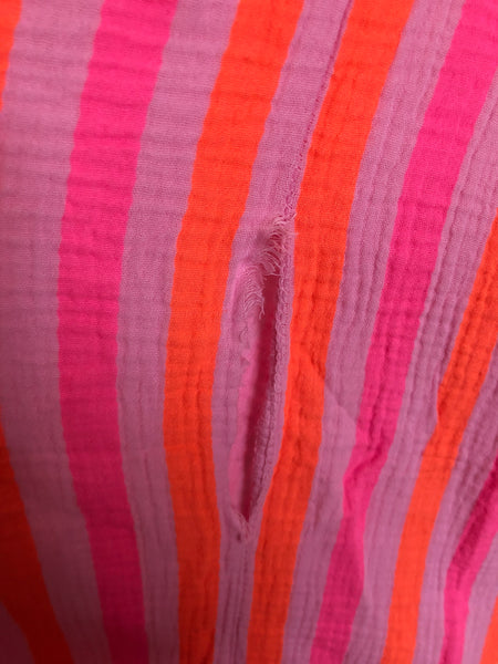 B-Ware 873. Leonora Musselin Kleid -  Streifen/Pink/Orange