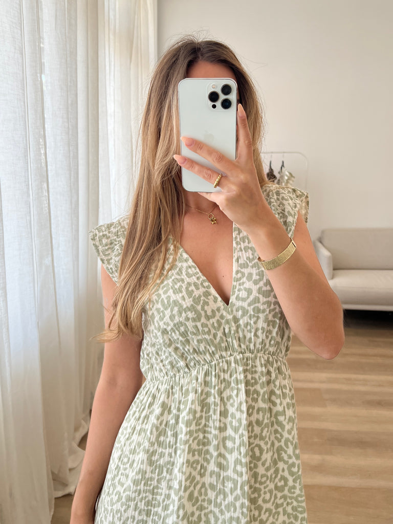 Leonora Musselin Kleid -  Leo/Khaki