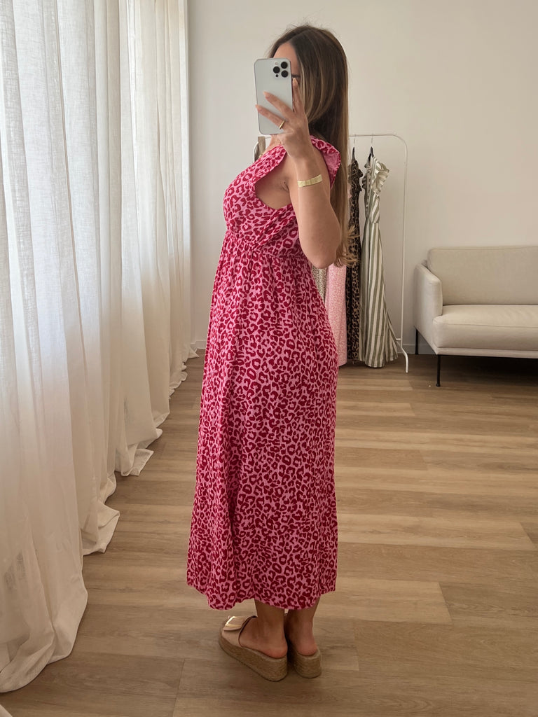 Leonora Musselin Kleid -  Leo/Rot/Rosa