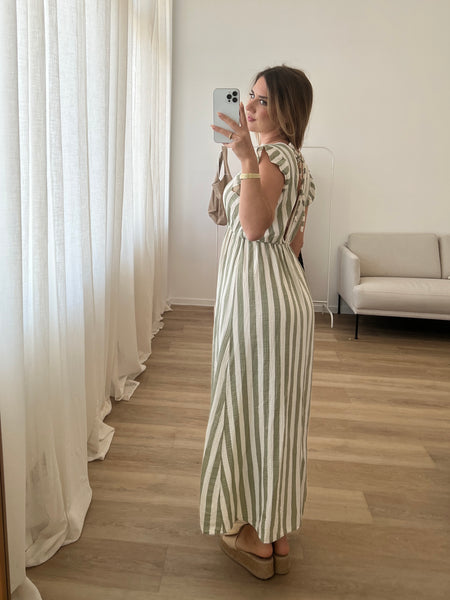 Leonora Musselin Kleid -  Streifen/Khaki