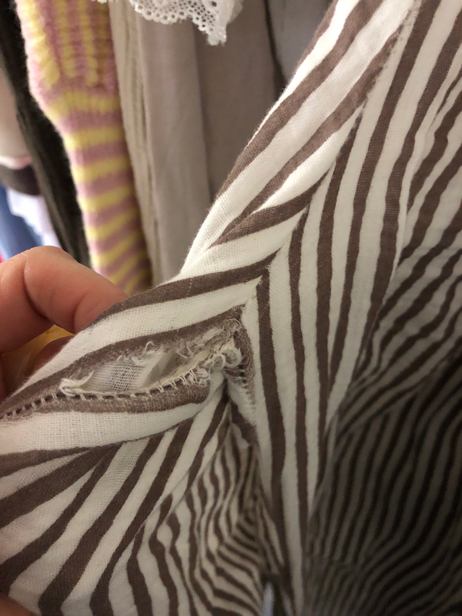 B-Ware 900. Beachy Musselin Hose -  Streifen/Taupe/Weiß