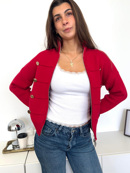 Kelly Zipper Strickjacke -  Rot