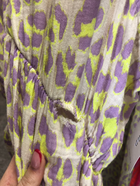 B-Ware 737. Leonora Musselin Kleid -  Leo/Lila/Gelb