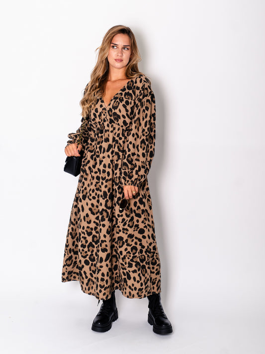 B-Ware 722. Baya Musselin Kleid - Leo/Camel