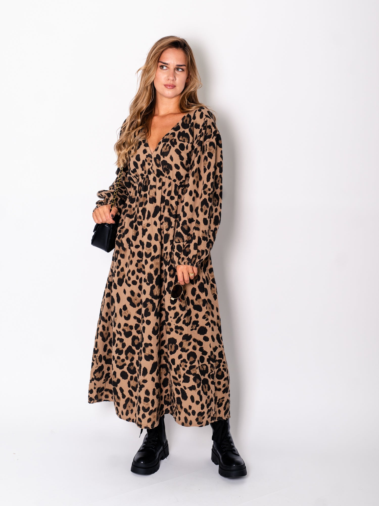 B-Ware 722. Baya Musselin Kleid - Leo/Camel
