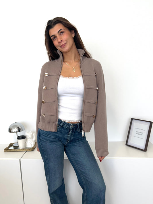 Kelly Zipper Strickjacke -  Taupe