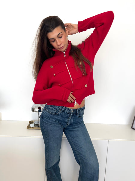 Kelly Zipper Strickjacke -  Rot