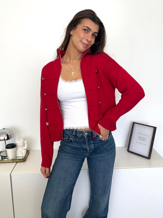 Kelly Zipper Strickjacke -  Rot