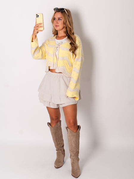 Lia Schleifen Strickjacke - Creme/Zitronengelb