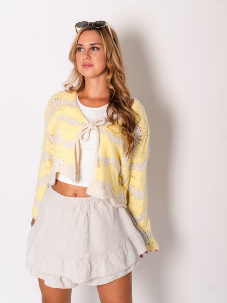 Lia Schleifen Strickjacke - Creme/Zitronengelb