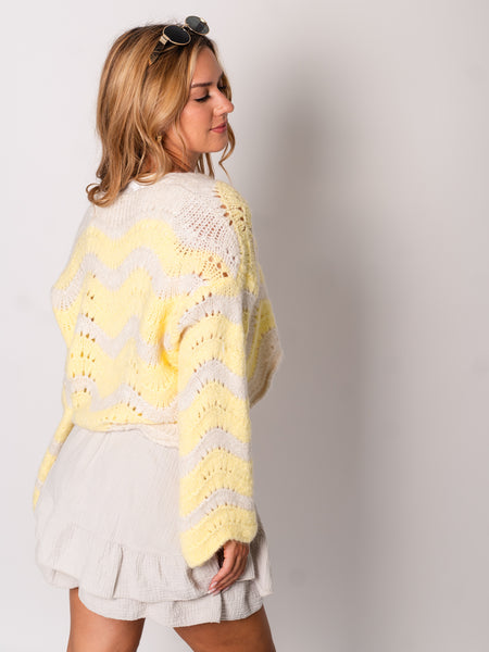 Lia Schleifen Strickjacke - Creme/Zitronengelb