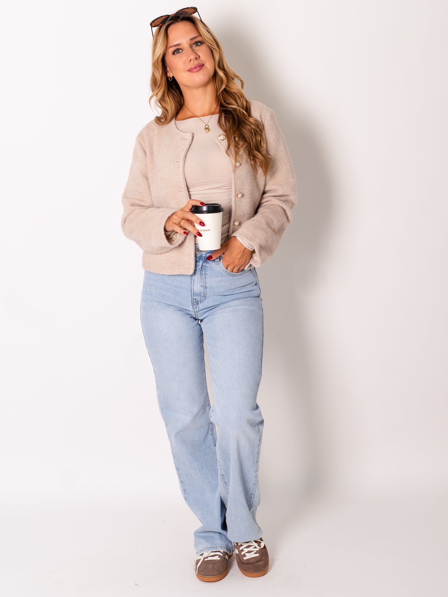 Preppy Crop Jacke - Beige