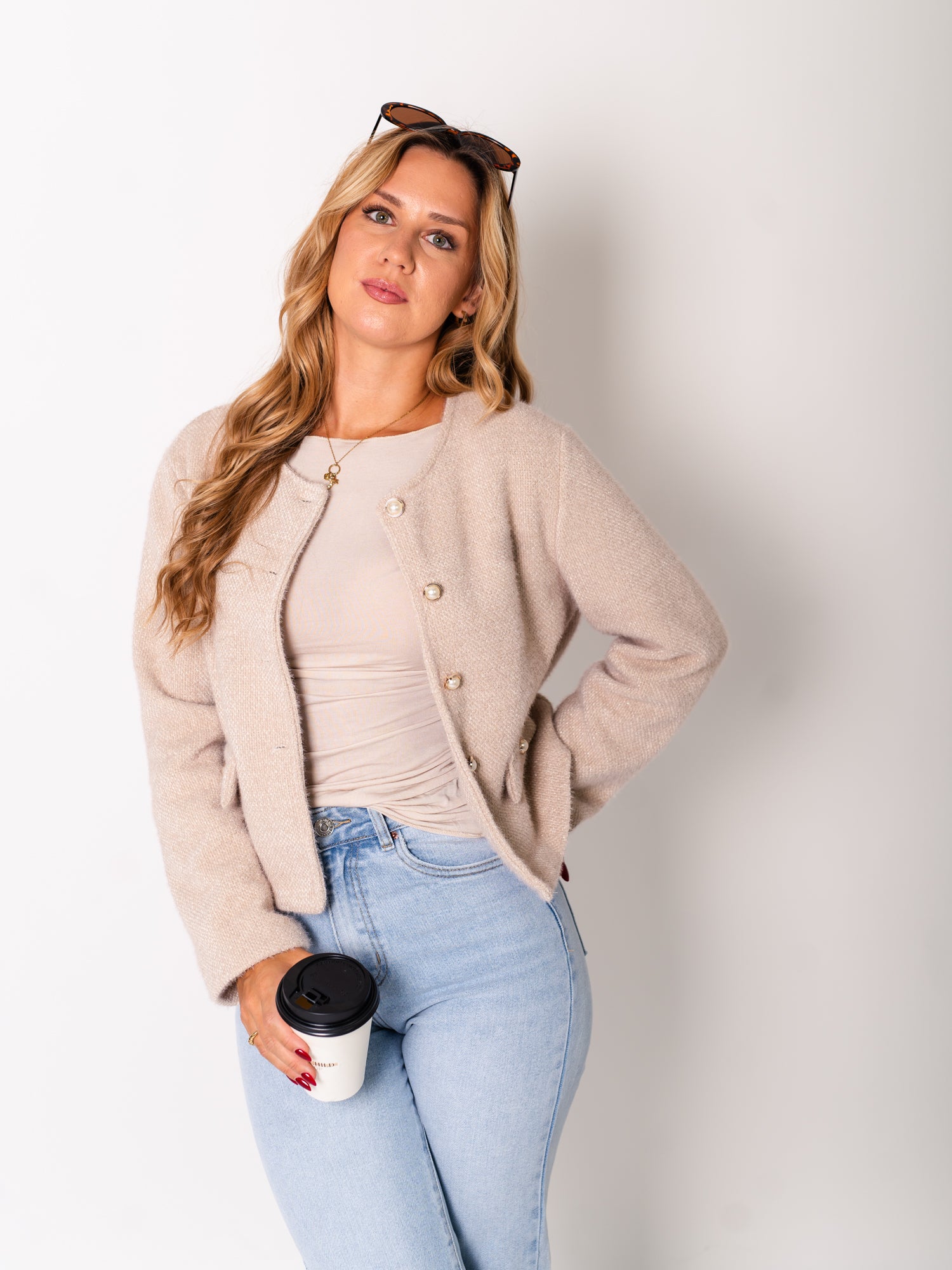 Preppy Crop Jacke - Beige