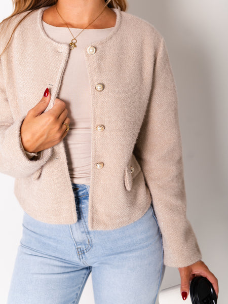 Preppy Crop Jacke - Beige