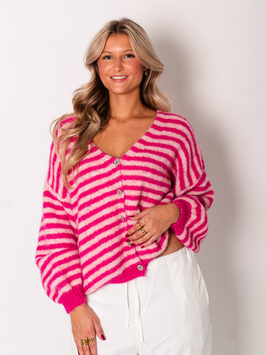 Mila Streifen Strickjacke - Rosa