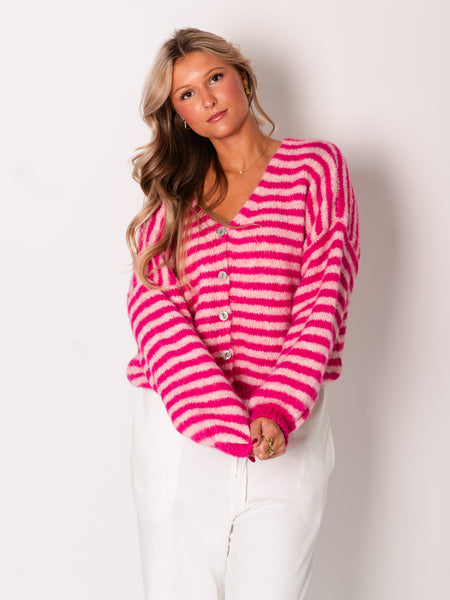 Mila Streifen Strickjacke - Rosa