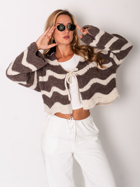 Lia Schleifen Strickjacke - Taupe/Beige