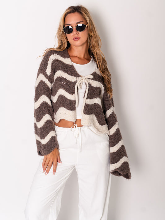 Lia Schleifen Strickjacke - Taupe/Beige