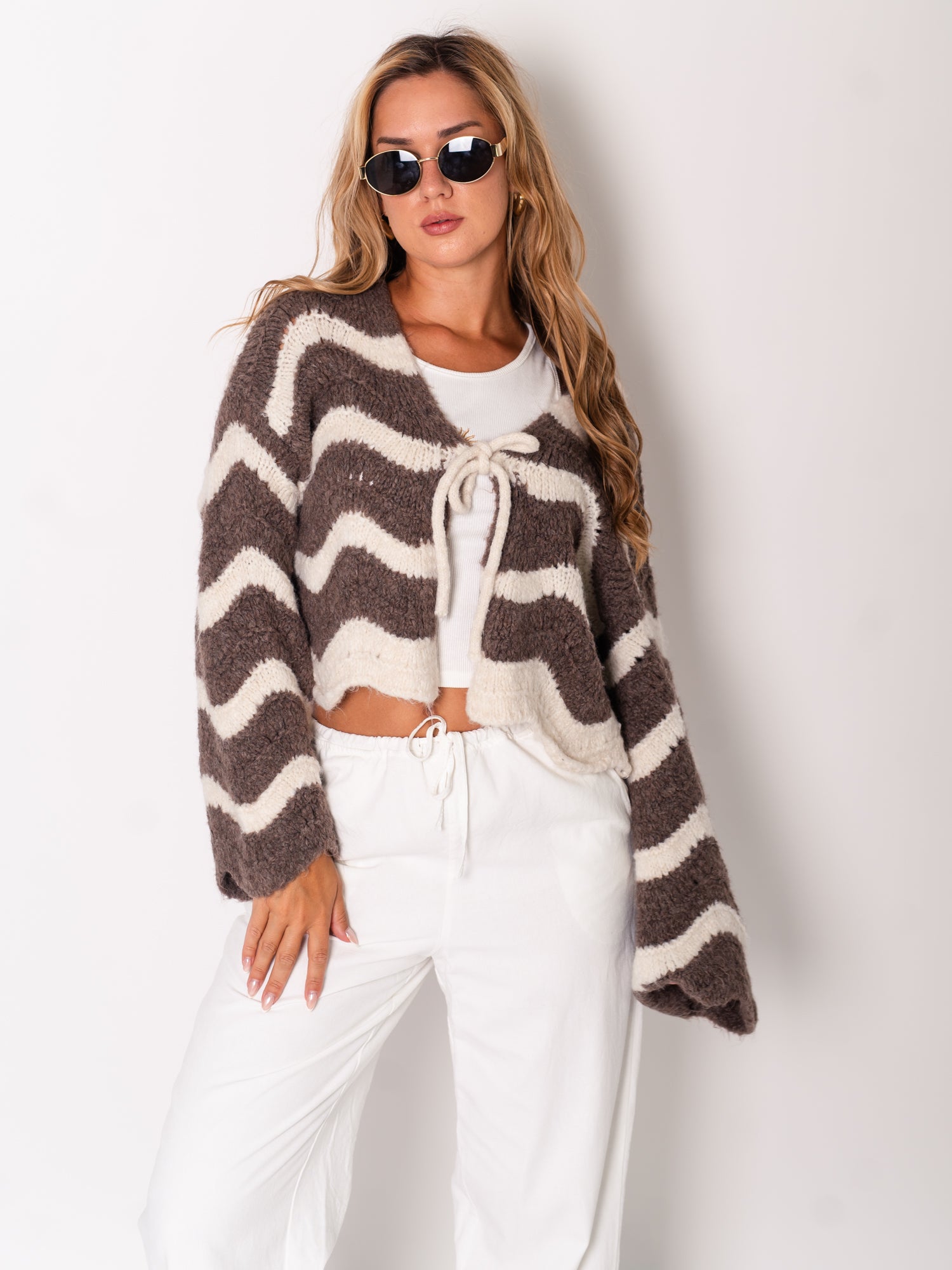 Lia Schleifen Strickjacke - Taupe/Beige