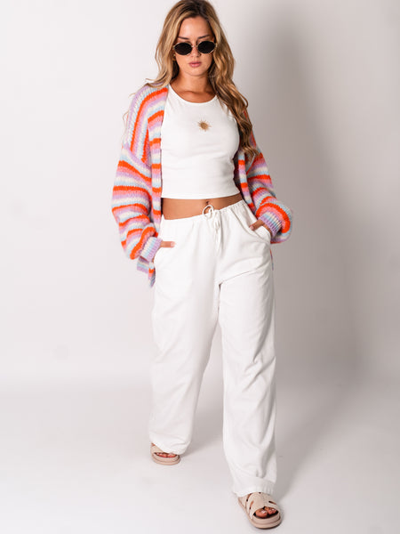 Colourful Streifen Strickjacke - Lila/Bunt