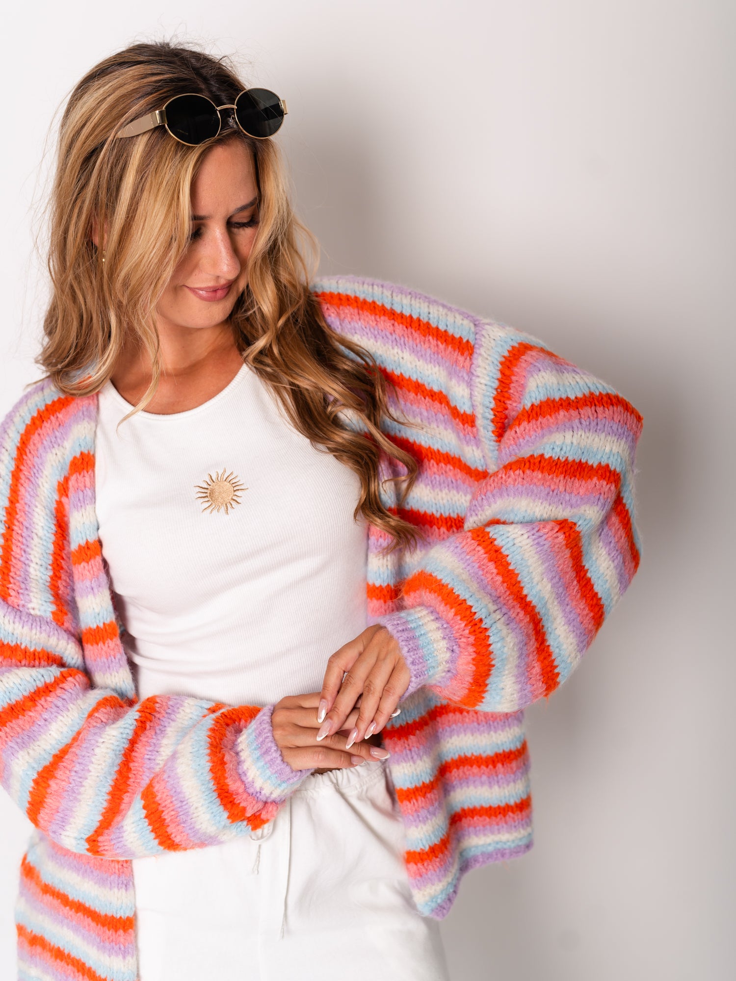 Colourful Streifen Strickjacke - Lila/Bunt
