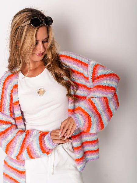 Colourful Streifen Strickjacke - Lila/Bunt