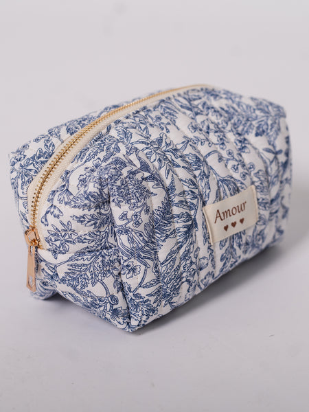 Flower Kosmetik Tasche - Weiß/Blau