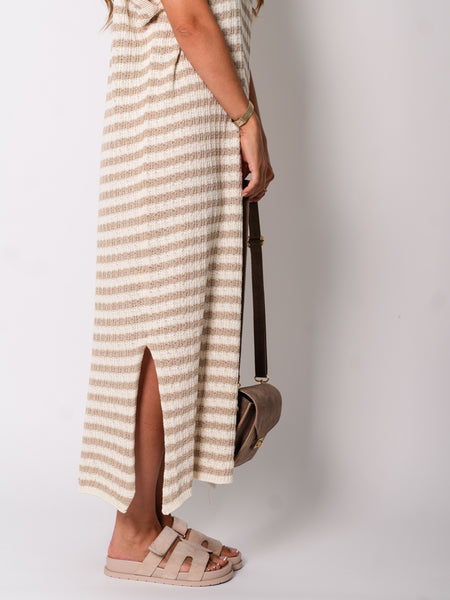 Midi Stripes  Kleid -Beige/Creme