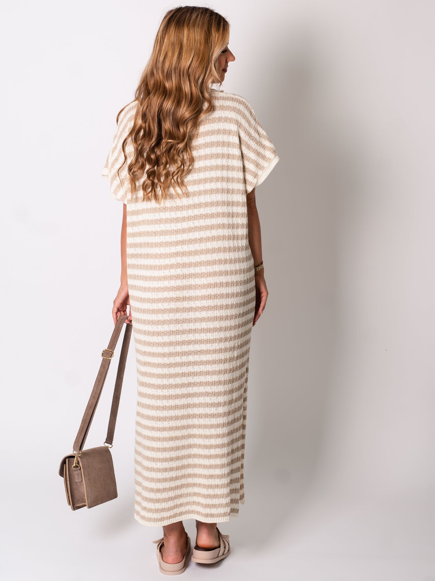 Midi Stripes  Kleid -Beige/Creme