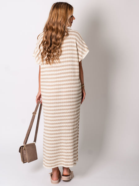 Midi Stripes  Kleid -Beige/Creme