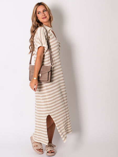 Midi Stripes  Kleid -Beige/Creme