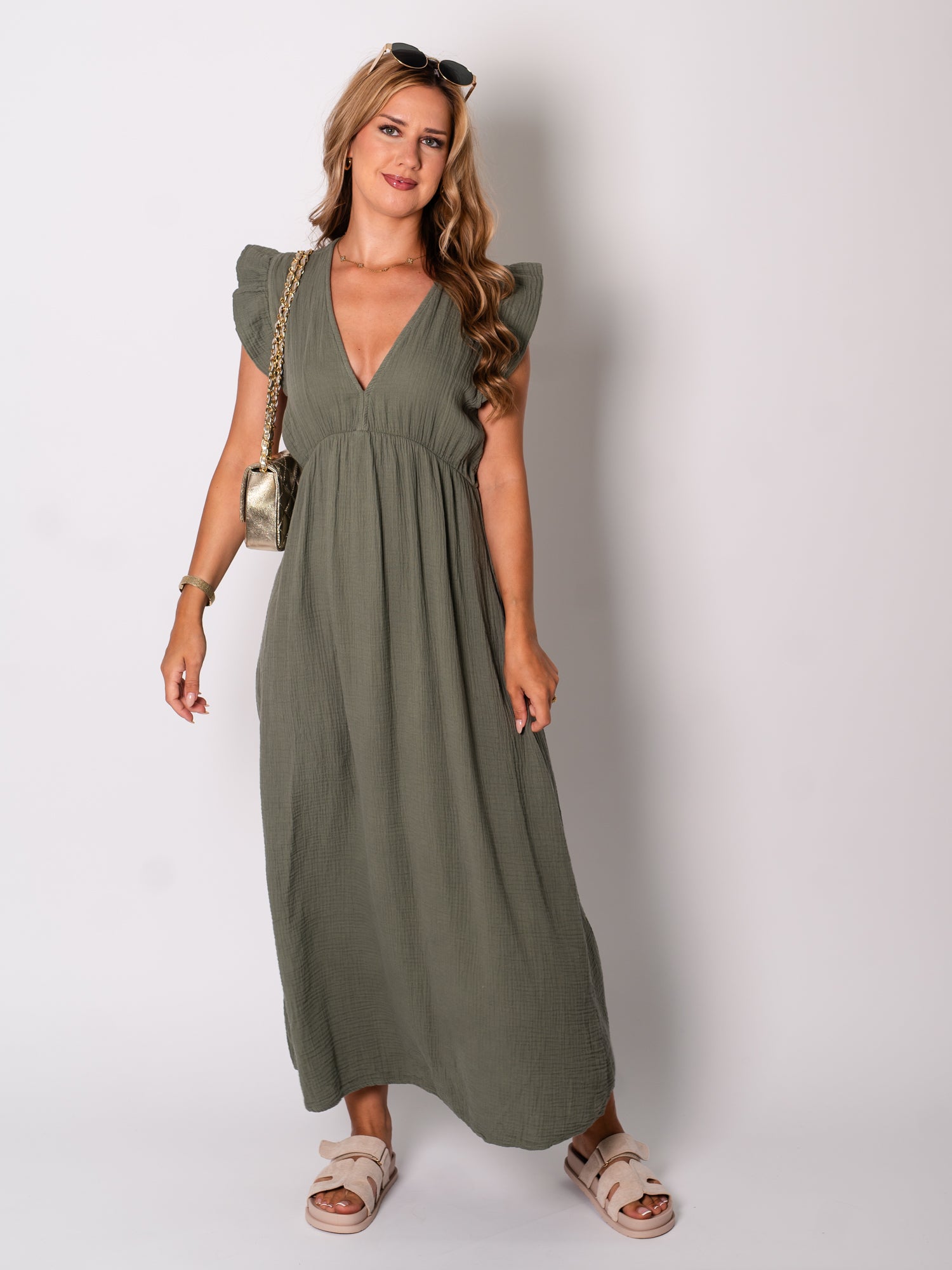 Leonora Musselin Kleid -  Khaki