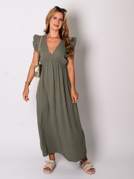 Leonora Musselin Kleid -  Khaki