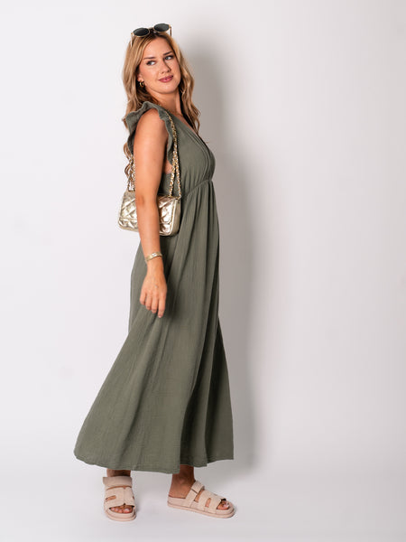 Leonora Musselin Kleid -  Khaki