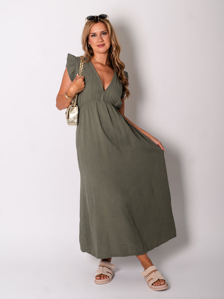 Leonora Musselin Kleid -  Khaki