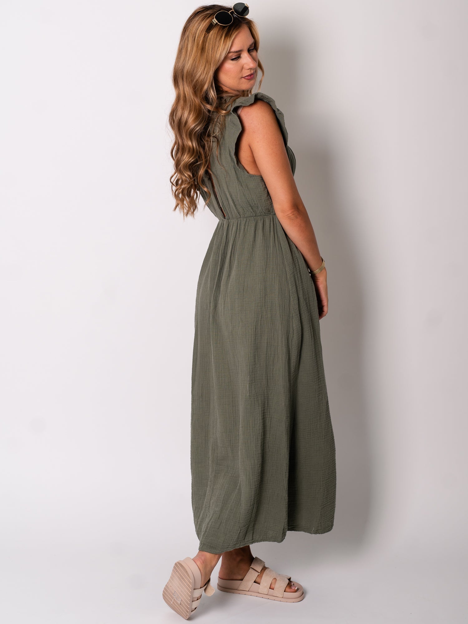 Leonora Musselin Kleid -  Khaki