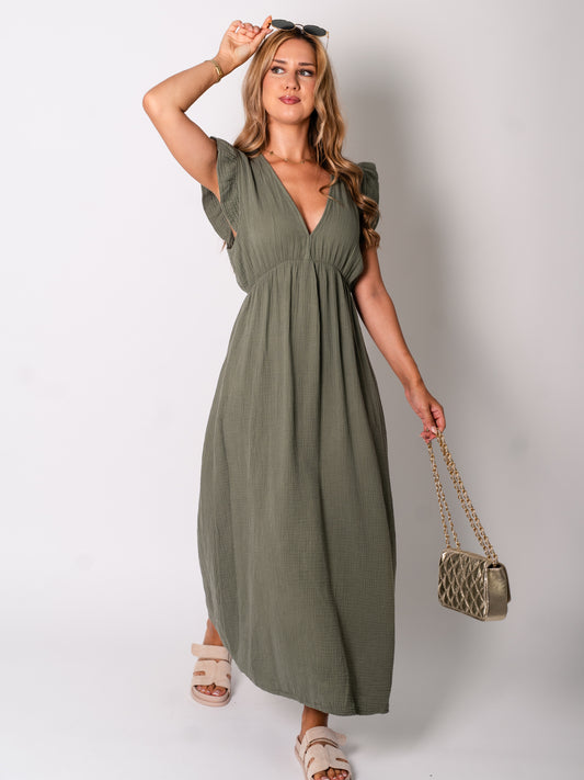Leonora Musselin Kleid -  Khaki