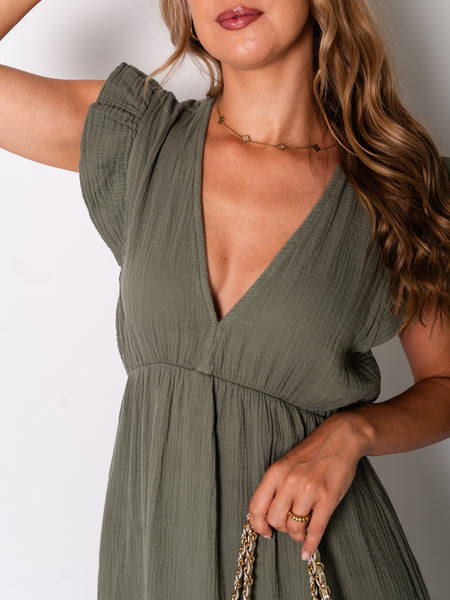 Leonora Musselin Kleid -  Khaki