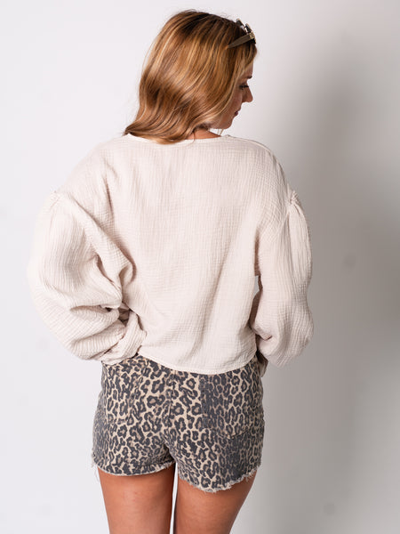 B-Ware 725. Schleifen Musselin Bluse - Beige