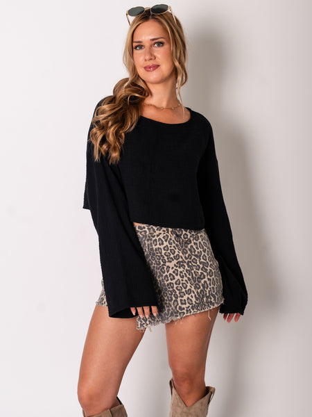 Ayla Musselin Bluse - Schwarz